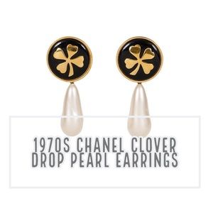 CHANEL Clover Pearl Drop Earrings-Needs Repair